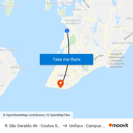 R. São Geraldo 46 - Coutos Salvador - Ba Brasil to Unifacs - Campus Rio Vermelho map