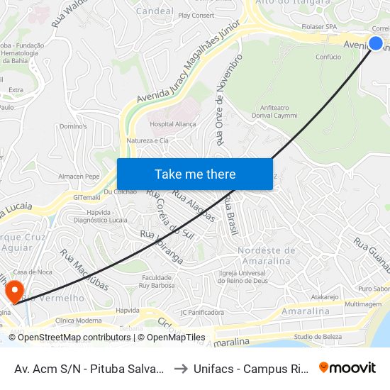 Av. Acm S/N - Pituba Salvador - Ba Brasil to Unifacs - Campus Rio Vermelho map