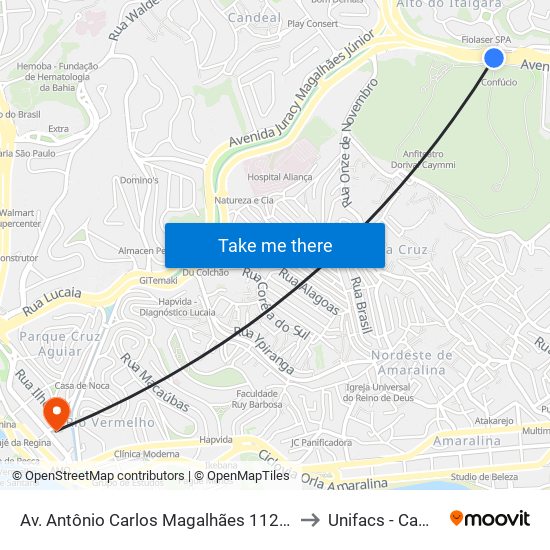 Av. Antônio Carlos Magalhães 1128 - Pituba Salvador - Ba 41800-700 Brazil to Unifacs - Campus Rio Vermelho map