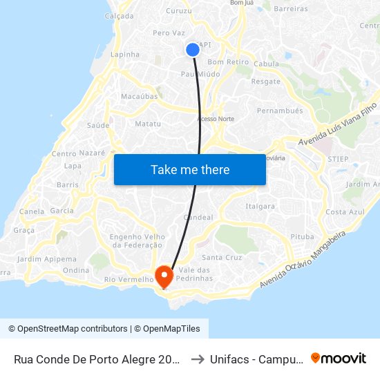 Rua Conde De Porto Alegre 209 - Iapi Salvador - Ba Brasil to Unifacs - Campus Rio Vermelho map