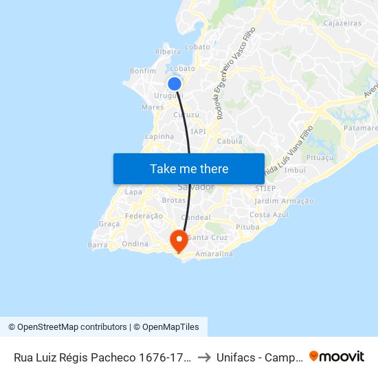 Rua Luiz Régis Pacheco 1676-1700 - Uruguai Salvador - Ba Brasil to Unifacs - Campus Rio Vermelho map