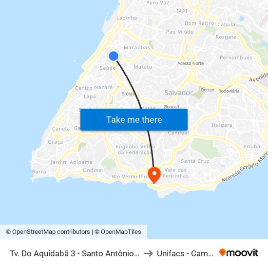 Tv. Do Aquidabã 3 - Santo Antônio Além Do Carmo Salvador - Ba Brasil to Unifacs - Campus Rio Vermelho map