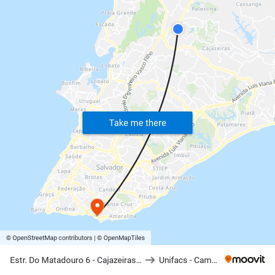 Estr. Do Matadouro 6 - Cajazeiras 5 Salvador - Ba 41311-262 Brasil to Unifacs - Campus Rio Vermelho map