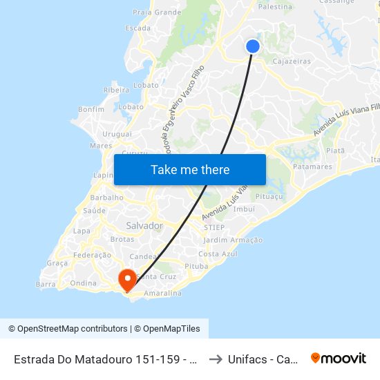 Estrada Do Matadouro 151-159 - Cajazeiras V Salvador - Ba 41311-262 Brasil to Unifacs - Campus Rio Vermelho map