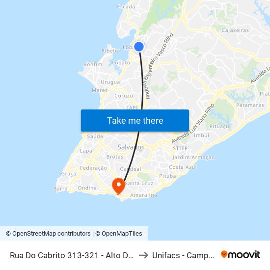 Rua Do Cabrito 313-321 - Alto Do Cabrito Salvador - Ba Brasil to Unifacs - Campus Rio Vermelho map