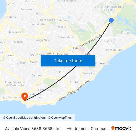 Av. Luís Viana 3638-3658 - Imbuí Salvador - Ba Brasil to Unifacs - Campus Rio Vermelho map