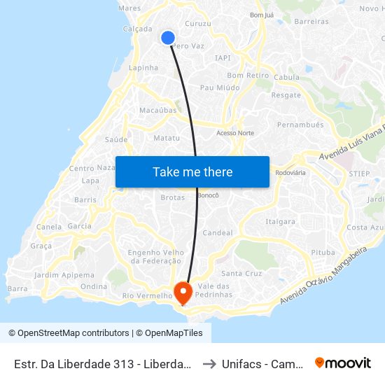 Estr. Da Liberdade 313 - Liberdade Salvador - Ba 40375-017 Brasil to Unifacs - Campus Rio Vermelho map