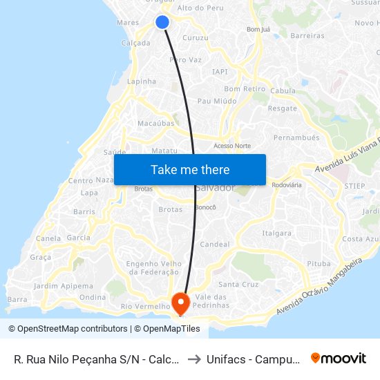 R. Rua Nilo Peçanha S/N - Calcada Salvador - Ba Brasil to Unifacs - Campus Rio Vermelho map