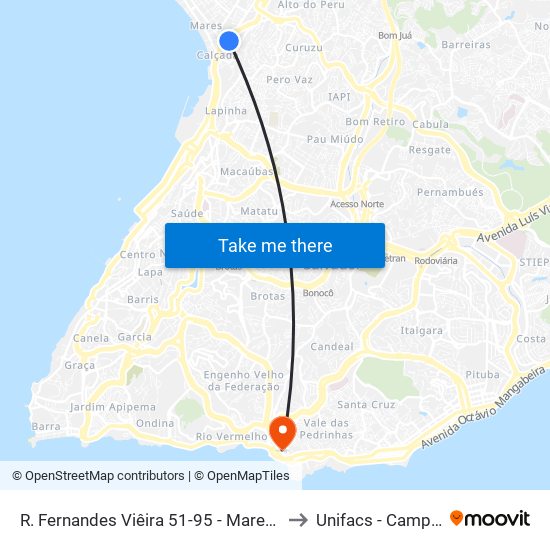 R. Fernandes Viêira 51-95 - Mares Salvador - Ba 40411-560 Brasil to Unifacs - Campus Rio Vermelho map