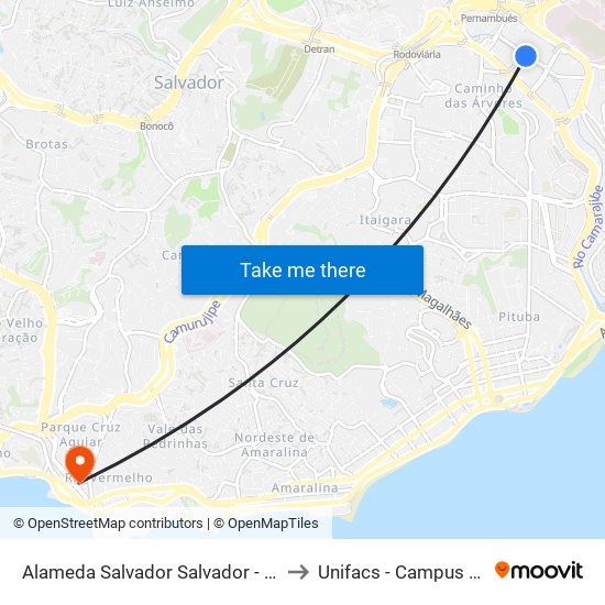 Alameda Salvador Salvador - Bahia 41820 Brasil to Unifacs - Campus Rio Vermelho map