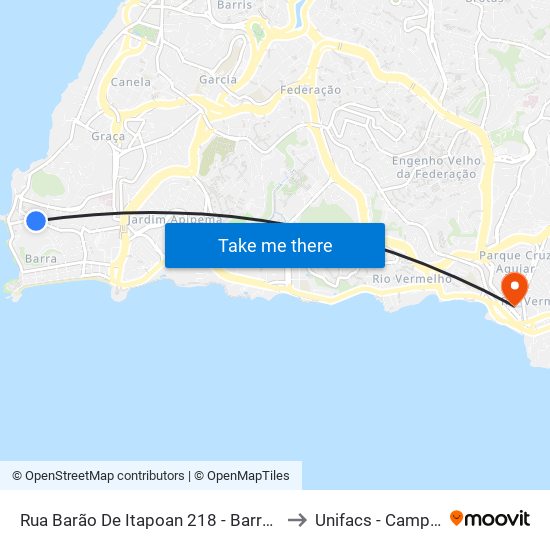 Rua Barão De Itapoan 218 - Barra Salvador - Ba 40140-060 Brasil to Unifacs - Campus Rio Vermelho map