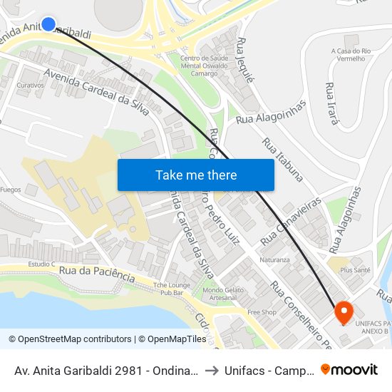 Av. Anita Garibaldi 2981 - Ondina Salvador - Ba 40170-130 Brasil to Unifacs - Campus Rio Vermelho map