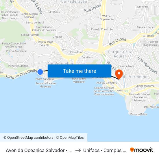 Avenida Oceanica Salvador - Bahia 41950 Brasil to Unifacs - Campus Rio Vermelho map