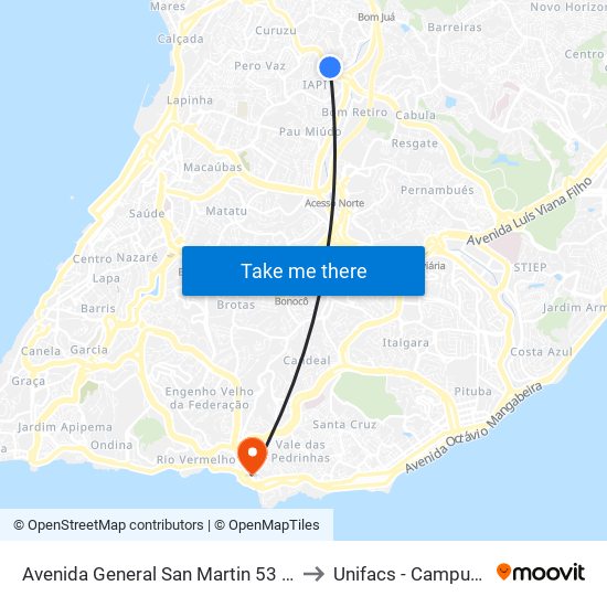 Avenida General San Martin 53 - Iapi Salvador - Ba Brasil to Unifacs - Campus Rio Vermelho map