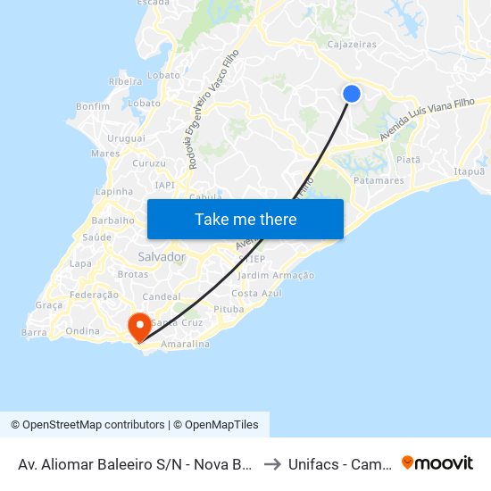 Av. Aliomar Baleeiro S/N - Nova Brasília Salvador - Ba 41350-275 Brasil to Unifacs - Campus Rio Vermelho map