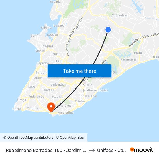 Rua Simone Barradas 160 - Jardim Nova Esperanca Salvador - Ba 41370-170 Brasil to Unifacs - Campus Rio Vermelho map