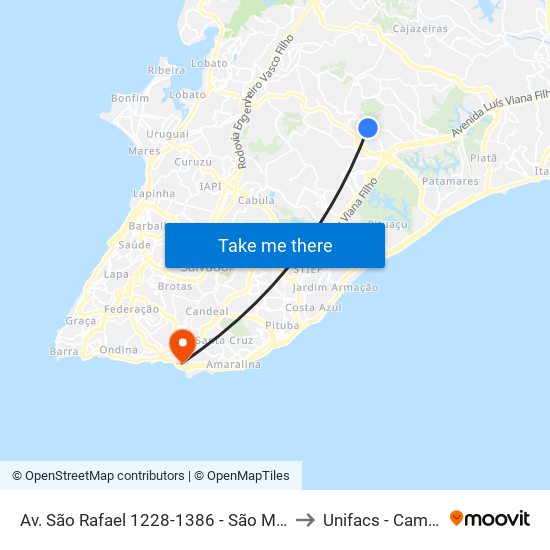 Av. São Rafael 1228-1386 - São Marcos Salvador - Ba 41253-190 Brasil to Unifacs - Campus Rio Vermelho map