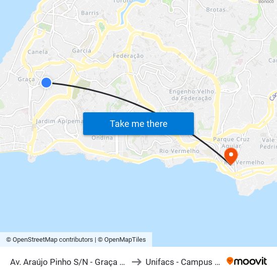 Av. Araújo Pinho S/N - Graça Salvador - Ba Brasil to Unifacs - Campus Rio Vermelho map