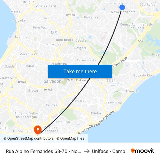 Rua Albino Fernandes 68-70 - Novo Horizonte Salvador - Ba Brasil to Unifacs - Campus Rio Vermelho map