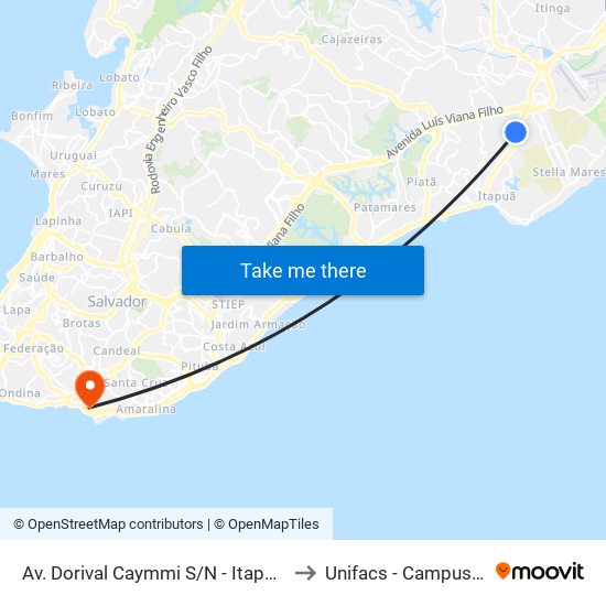 Av. Dorival Caymmi S/N - Itapuã Salvador - Ba Brasil to Unifacs - Campus Rio Vermelho map