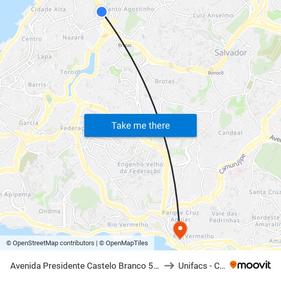 Avenida Presidente Castelo Branco 540-824 - Baixa Dos Sapateiros Salvador - Ba 40025-390 Brasil to Unifacs - Campus Rio Vermelho map