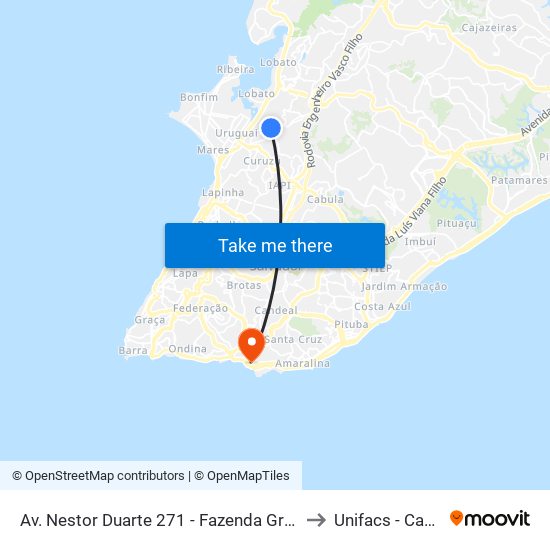 Av. Nestor Duarte 271 - Fazenda Grande Do Retiro Salvador - Ba 40391-200 Brasil to Unifacs - Campus Rio Vermelho map