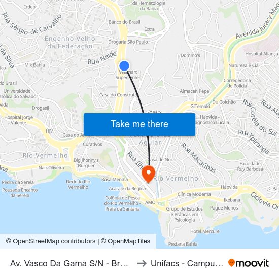 Av. Vasco Da Gama S/N - Brotas Salvador - Ba Brasil to Unifacs - Campus Rio Vermelho map