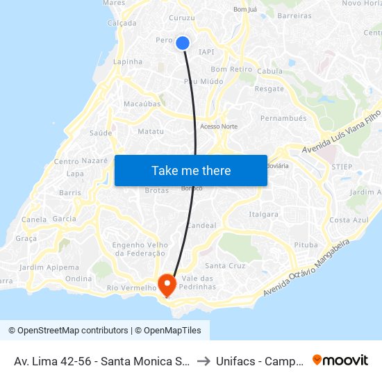Av. Lima 42-56 - Santa Monica Salvador - Ba 40335-005 Brasil to Unifacs - Campus Rio Vermelho map