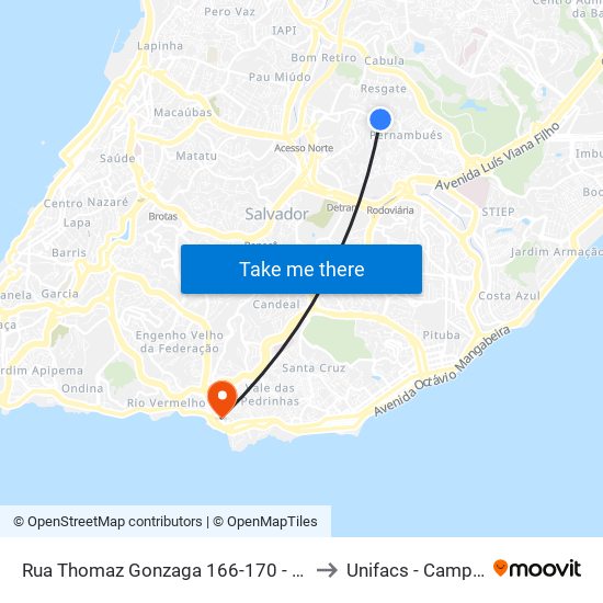 Rua Thomaz Gonzaga 166-170 - Pernambués Salvador - Ba Brasil to Unifacs - Campus Rio Vermelho map
