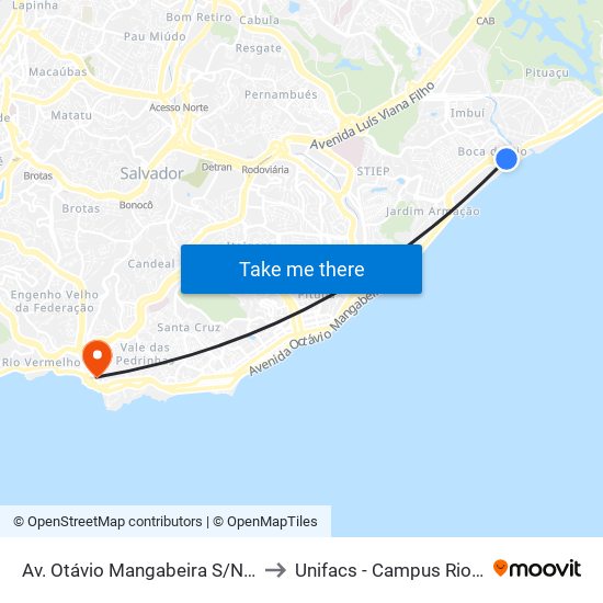 Av. Otávio Mangabeira S/N Bahia Brasil to Unifacs - Campus Rio Vermelho map