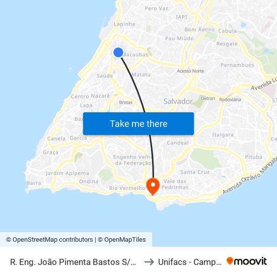 R. Eng. João Pimenta Bastos S/N - Barbalho Salvador - Ba Brazil to Unifacs - Campus Rio Vermelho map