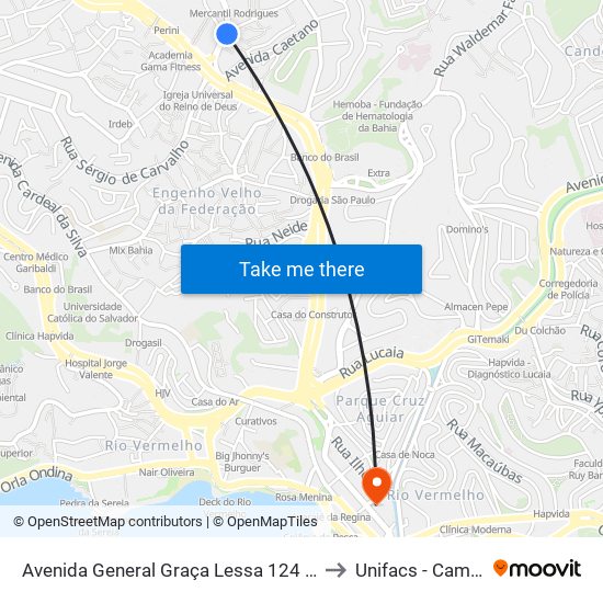 Avenida General Graça Lessa 124 - Acupe De Brotas Salvador - Ba Brazil to Unifacs - Campus Rio Vermelho map