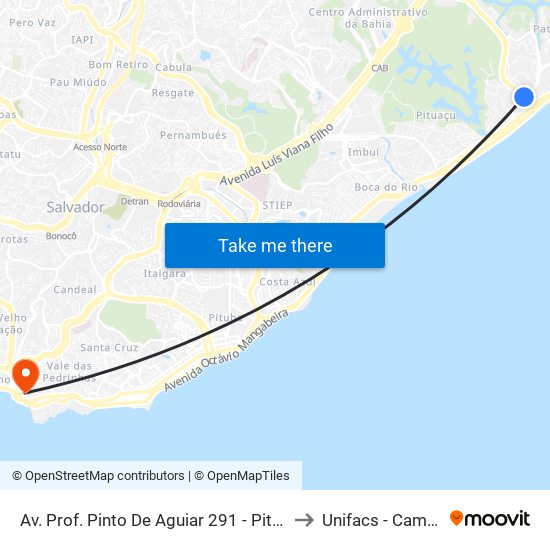 Av. Prof. Pinto De Aguiar 291 - Pituaçu Salvador - Ba 41740-090 Brasil to Unifacs - Campus Rio Vermelho map