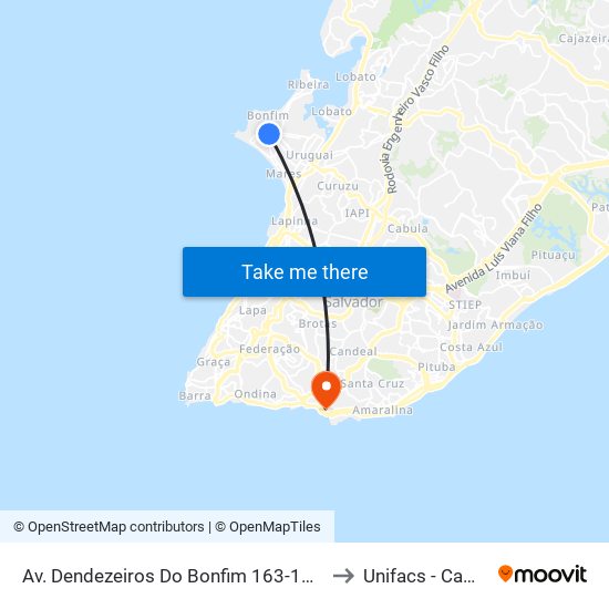 Av. Dendezeiros Do Bonfim 163-169 - Roma Salvador - Ba 40444-130 Brasil to Unifacs - Campus Rio Vermelho map