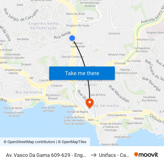 Av. Vasco Da Gama 609-629 - Engenho Velho Da Federacao Salvador - Ba Brasil to Unifacs - Campus Rio Vermelho map