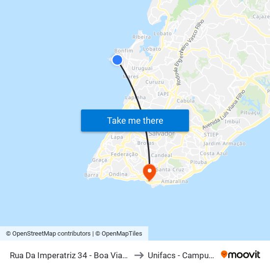 Rua Da Imperatriz 34 - Boa Viagem Salvador - Ba Brasil to Unifacs - Campus Rio Vermelho map