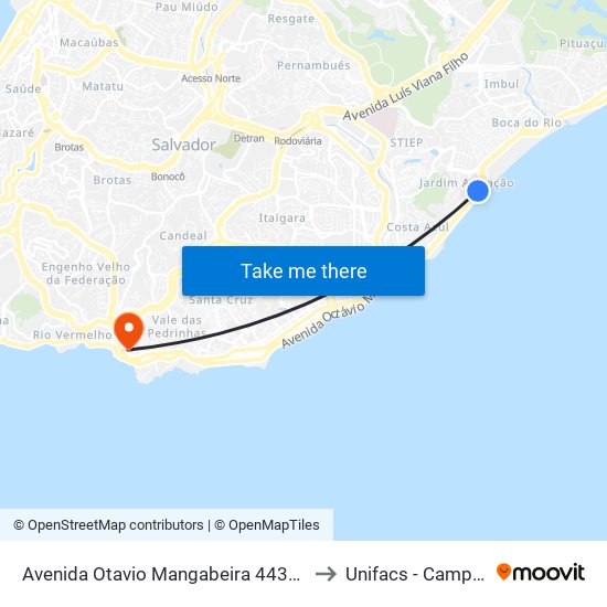 Avenida Otavio Mangabeira 4435 Salvador - Bahia 41750 Brasil to Unifacs - Campus Rio Vermelho map