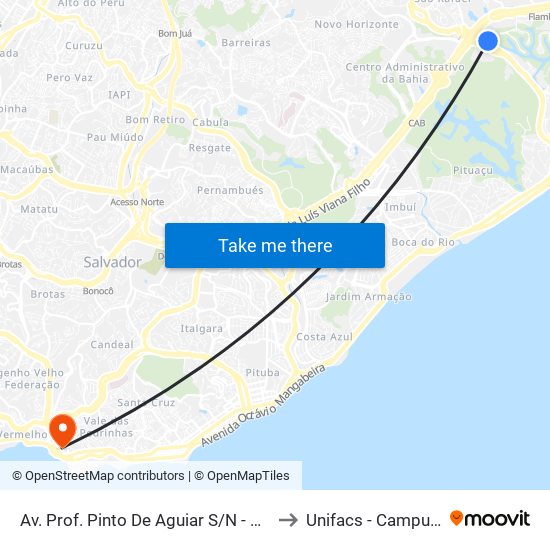 Av. Prof. Pinto De Aguiar  S/N - Pituaçu Salvador - Ba Brasil to Unifacs - Campus Rio Vermelho map