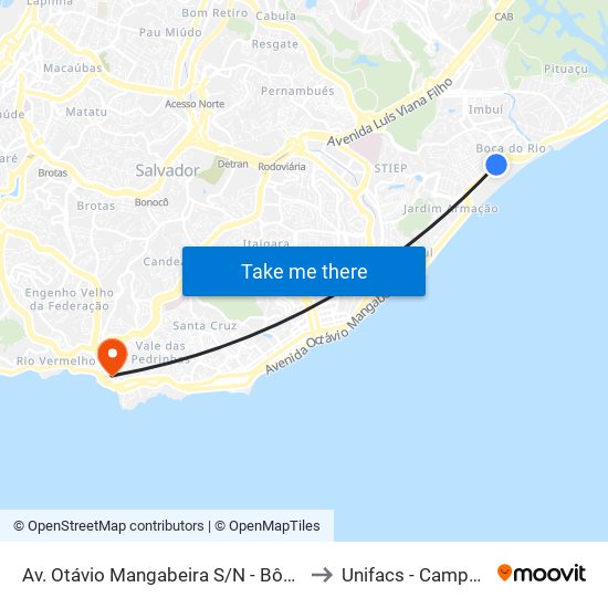 Av. Otávio Mangabeira S/N - Bôca Do Rio Salvador - Ba Brasil to Unifacs - Campus Rio Vermelho map