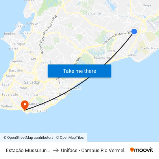 Estação Mussurunga to Unifacs - Campus Rio Vermelho map