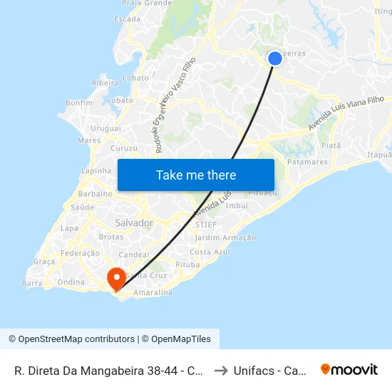 R. Direta Da Mangabeira 38-44 - Cajazeiras 8 Salvador - Ba 41338-710 Brasil to Unifacs - Campus Rio Vermelho map