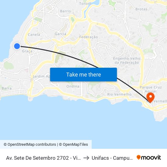 Av. Sete De Setembro 2702 - Vitória Salvador - Ba Brasil to Unifacs - Campus Rio Vermelho map
