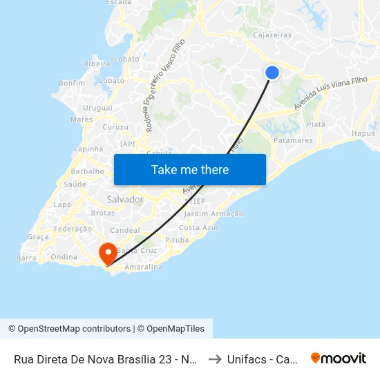 Rua Direta De Nova Brasília 23 - Nova Brasília Salvador - Ba 41350-010 Brasil to Unifacs - Campus Rio Vermelho map