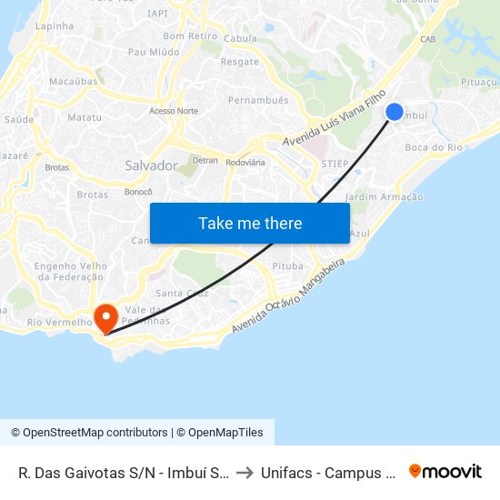 R. Das Gaivotas S/N - Imbuí Salvador - Ba Brasil to Unifacs - Campus Rio Vermelho map