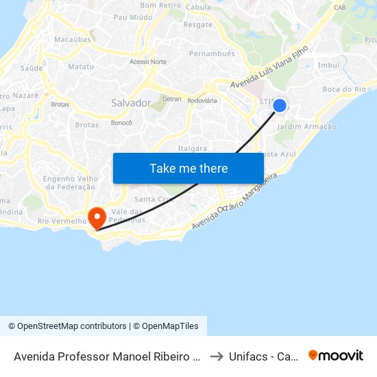 Avenida Professor Manoel Ribeiro 650-800 - Stiep Salvador - Ba 41770-095 Brasil to Unifacs - Campus Rio Vermelho map