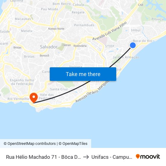 Rua Hélio Machado 71 - Bôca Do Rio Salvador - Ba Brasil to Unifacs - Campus Rio Vermelho map
