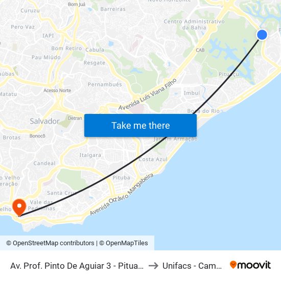 Av. Prof. Pinto De Aguiar 3 - Pituaçu Salvador - Ba 41740-090 Brasil to Unifacs - Campus Rio Vermelho map