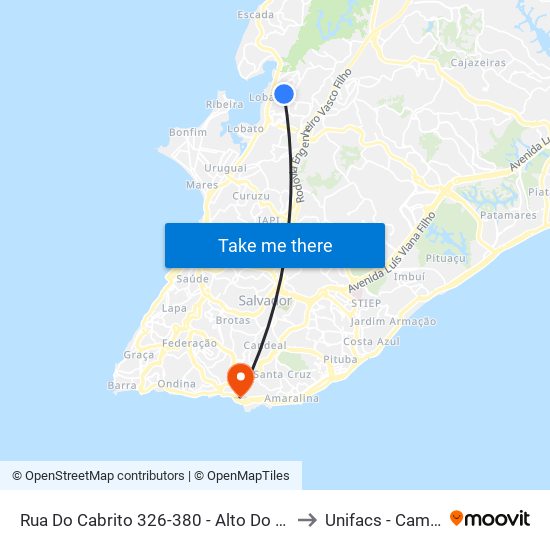 Rua Do Cabrito 326-380 - Alto Do Cabrito Salvador - Ba 40484-038 Brasil to Unifacs - Campus Rio Vermelho map