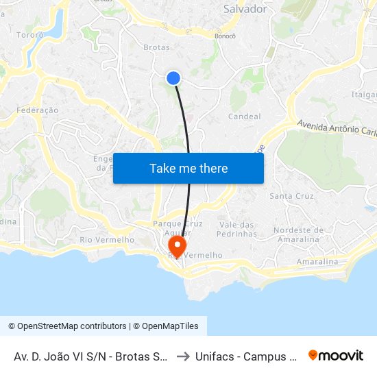 Av. D. João VI S/N - Brotas Salvador - Ba Brasil to Unifacs - Campus Rio Vermelho map