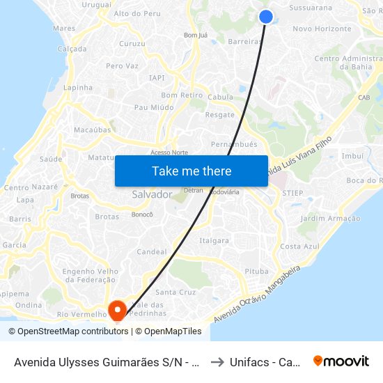 Avenida Ulysses Guimarães S/N - Sussuarana Salvador - Ba 41210-705 Brasil to Unifacs - Campus Rio Vermelho map